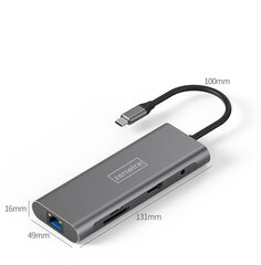 Adapter 9 in 1 HUB USB-C Thunderbolt 3.0 (HDMI 4K 3x USB 3.0 Ethernet RJ-45 JACK SD PD) Apple Macbook Pro Air M1, Delli, HP, Asus Zenbooki jaoks hind ja info | USB jagajad, adapterid | kaup24.ee