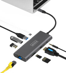 Adapter 9 in 1 HUB USB-C Thunderbolt 3.0 (HDMI 4K 3x USB 3.0 Ethernet RJ-45 JACK SD PD) Apple Macbook Pro Air M1, Delli, HP, Asus Zenbooki jaoks цена и информация | Адаптер Aten Video Splitter 2 port 450MHz | kaup24.ee