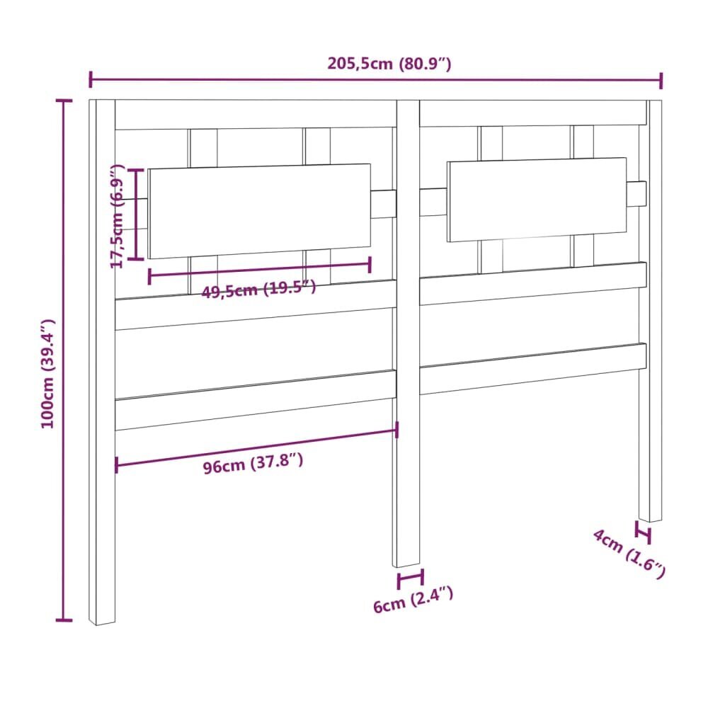 vidaXL voodipeats, hall, 205,5x4x100 cm, männipuit hind ja info | Voodid | kaup24.ee