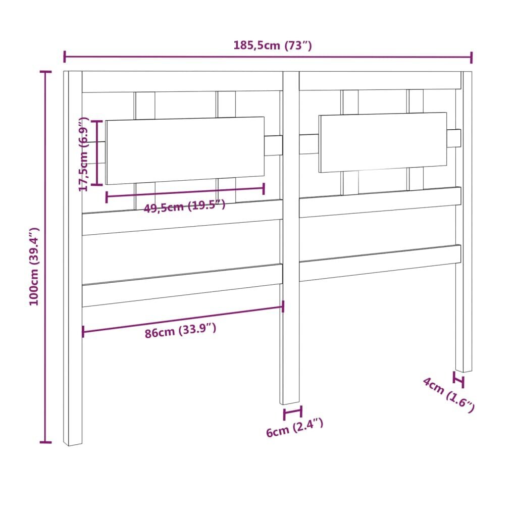 vidaXL voodipeats, hall, 185,5x4x100 cm, männipuit hind ja info | Voodid | kaup24.ee