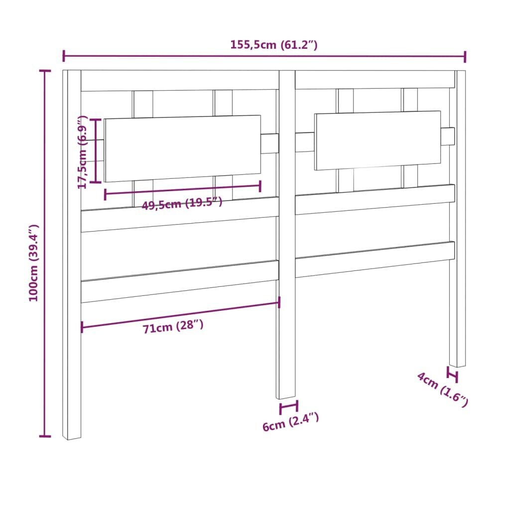 vidaXL voodipeats, must, 155,5x4x100 cm, männipuit hind ja info | Voodid | kaup24.ee