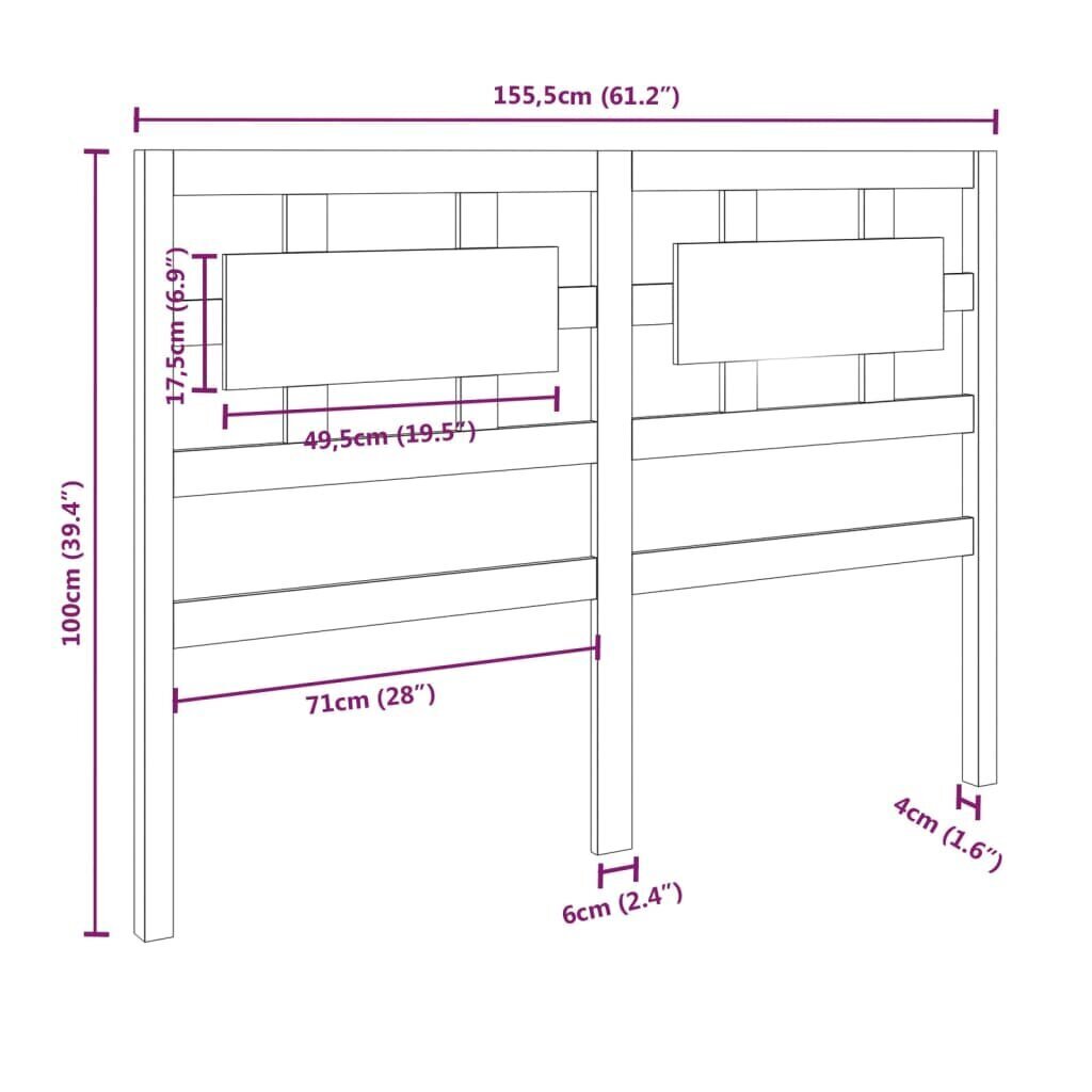 vidaXL voodipeats, meepruun, 155,5x4x100 cm, männipuit hind ja info | Voodid | kaup24.ee