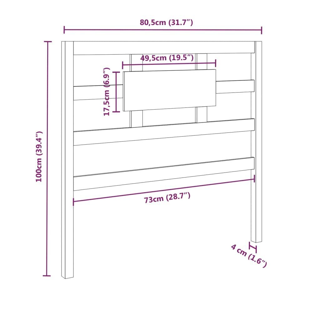 vidaXL voodipeats, hall, 80,5 x 4 x 100 cm, männipuit hind ja info | Voodid | kaup24.ee