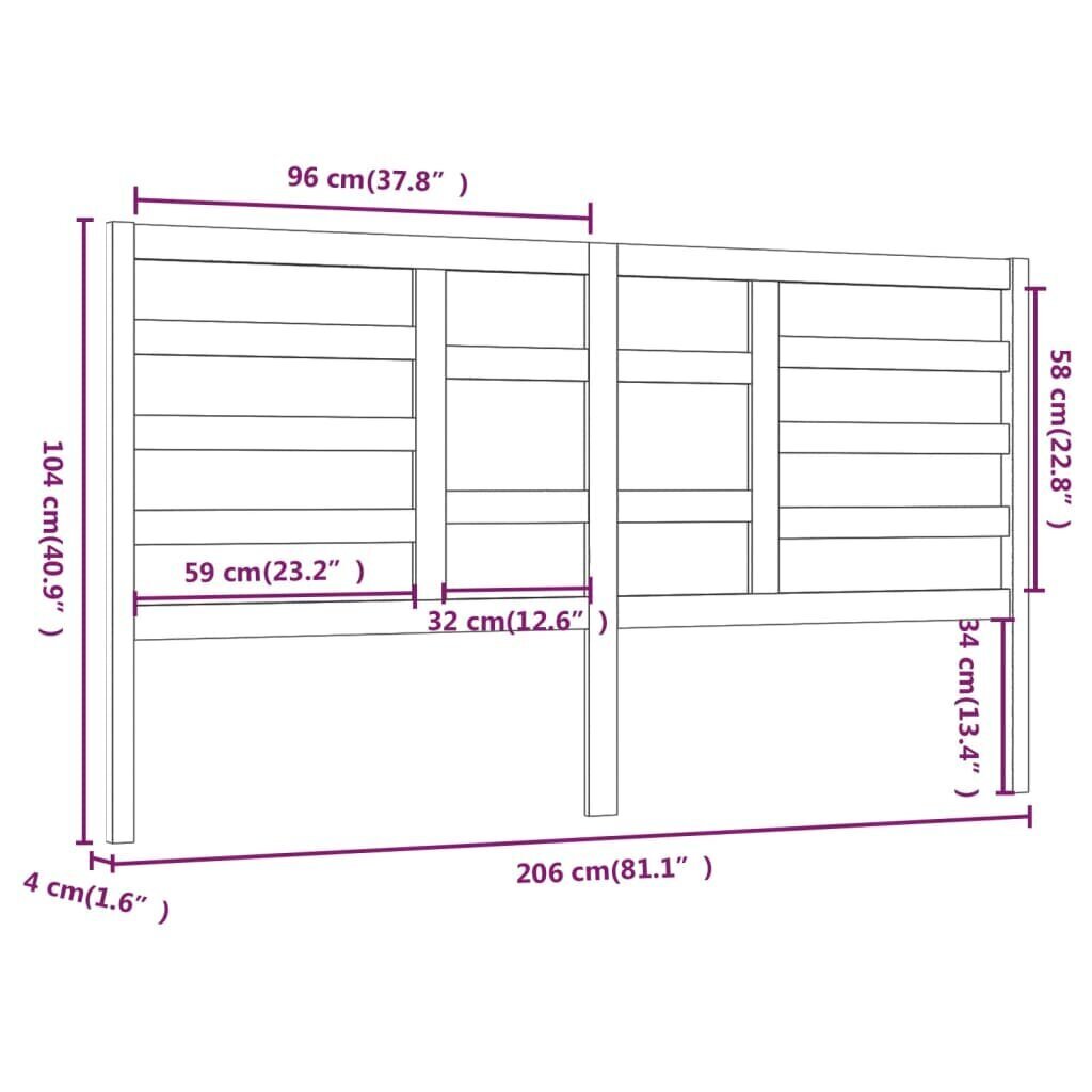 vidaXL voodipeats, meepruun, 206 x 4 x 100 cm, männipuit hind ja info | Voodid | kaup24.ee