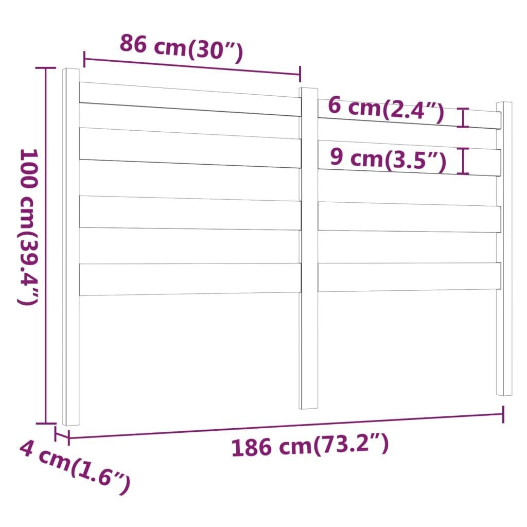 vidaXL voodipeats, must, 186 x 4 x 100 cm, männipuit hind ja info | Voodid | kaup24.ee