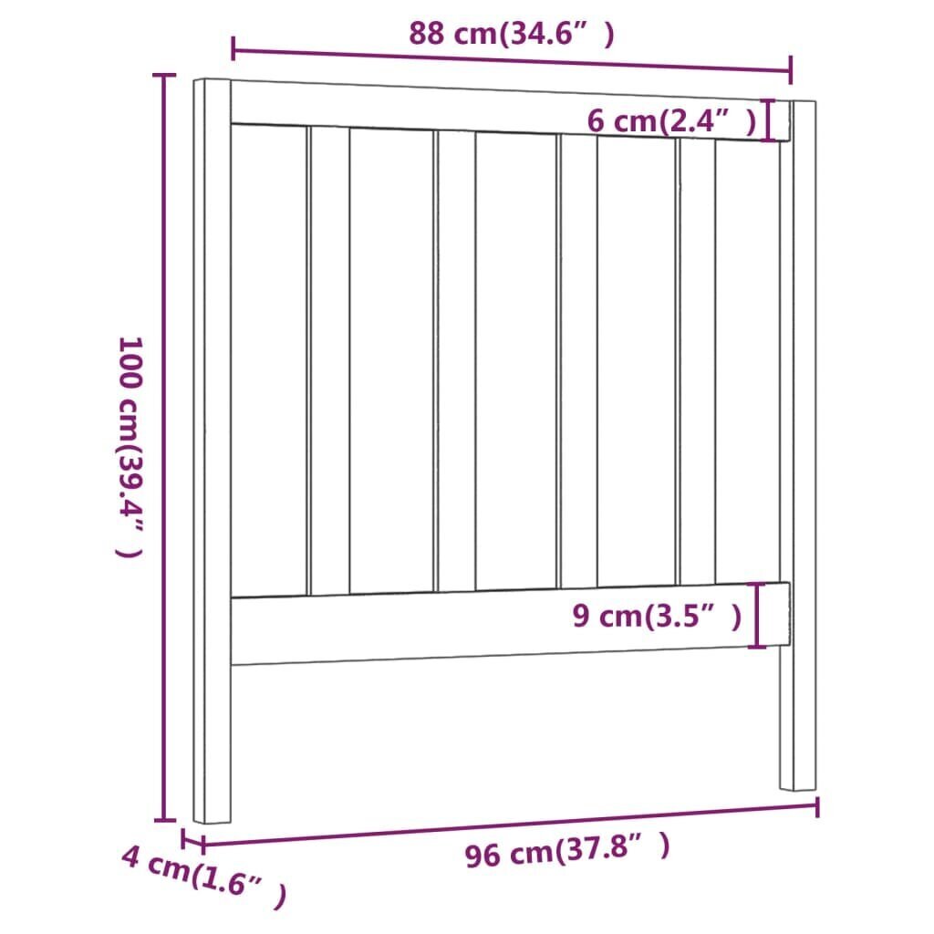 vidaXL voodipeats, hall, 96 x 4 x 100 cm, männipuit hind ja info | Voodid | kaup24.ee