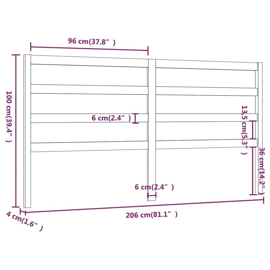 vidaXL voodipeats, meepruun, 206 x 4 x 100 cm, männipuit цена и информация | Voodid | kaup24.ee