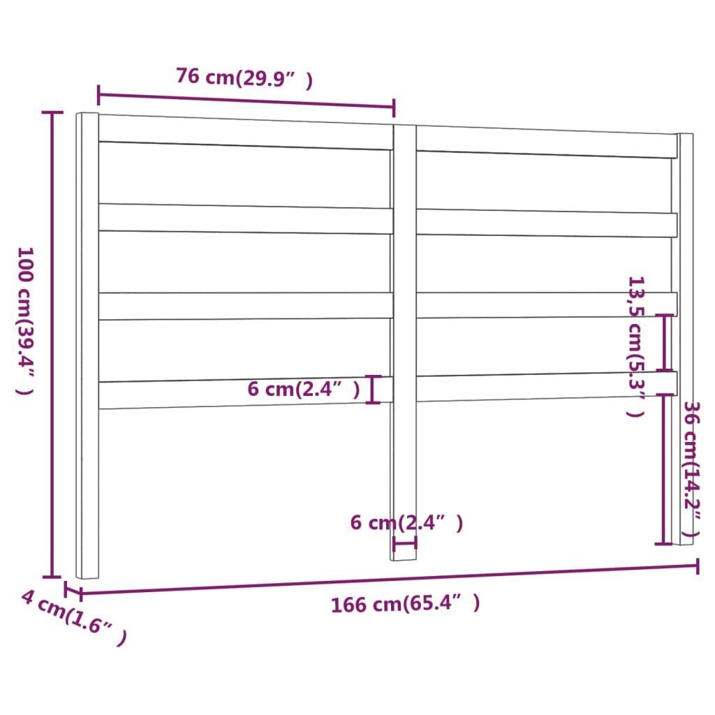 vidaXL voodipeats, must, 166 x 4 x 100 cm, männipuit hind ja info | Voodid | kaup24.ee