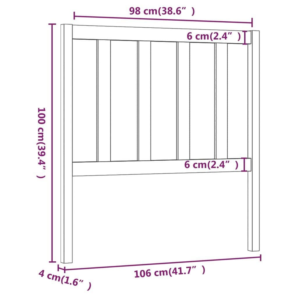 vidaXL voodipeats, must, 106 x 4 x 100 cm, männipuit hind ja info | Voodid | kaup24.ee