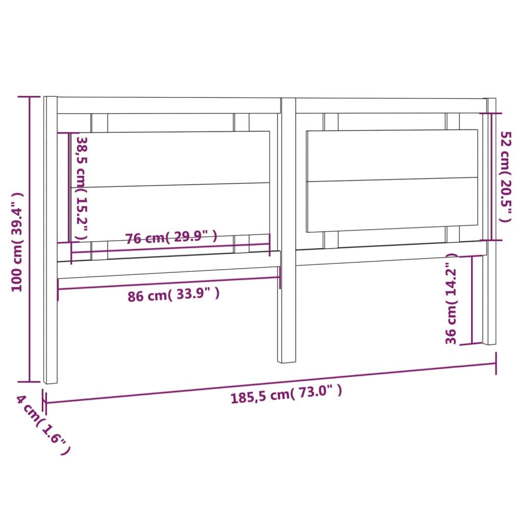 vidaXL voodipeats, valge, 185,5x4x100 cm, männipuit hind ja info | Voodid | kaup24.ee