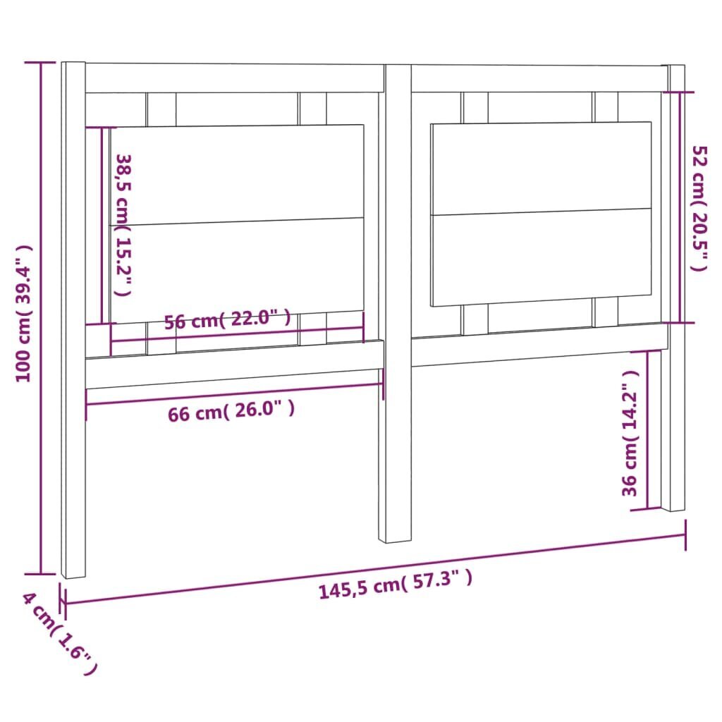 vidaXL voodipeats, valge 145,5x4x100 cm, männipuit hind ja info | Voodid | kaup24.ee