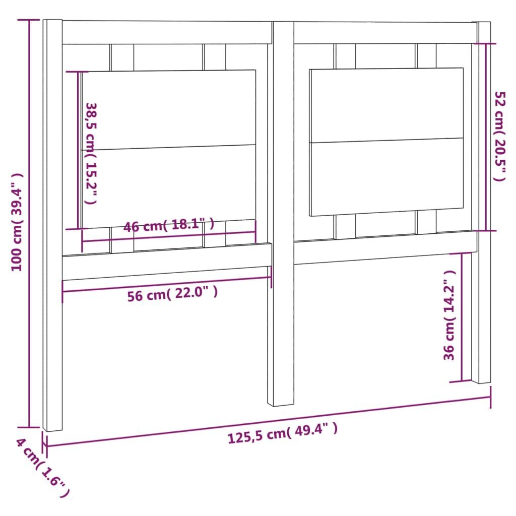 vidaXL voodipeats, must, 125,5x4x100 cm, männipuit hind ja info | Voodid | kaup24.ee