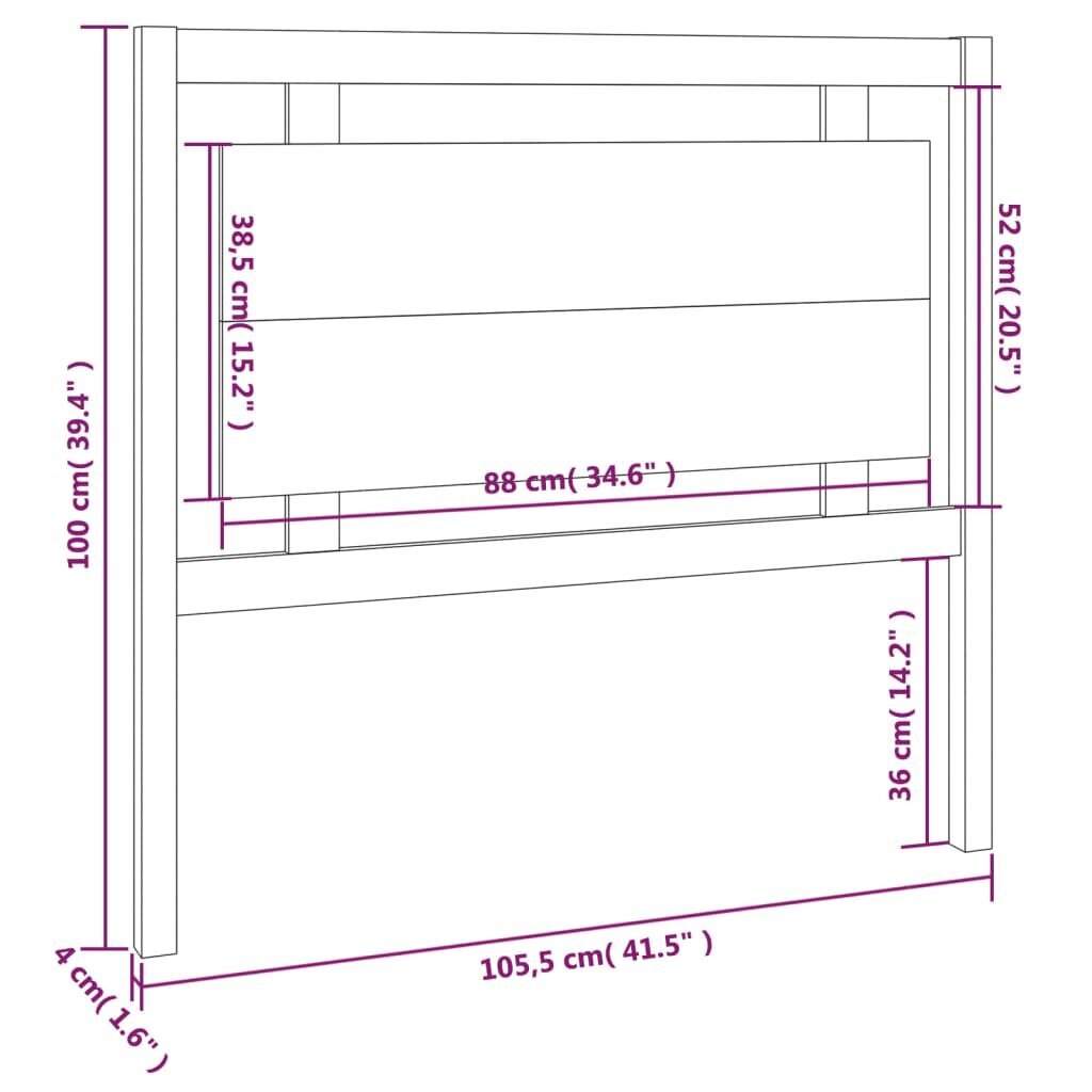 vidaXL voodipeats, must, 105,5x4x100 cm, männipuit цена и информация | Voodid | kaup24.ee