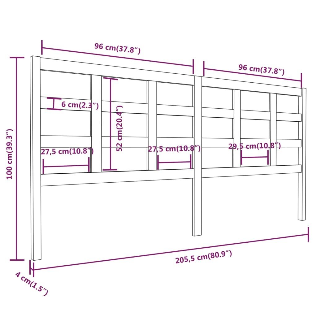 vidaXL voodipeats, hall, 205,5x4x100 cm, männipuit hind ja info | Voodid | kaup24.ee