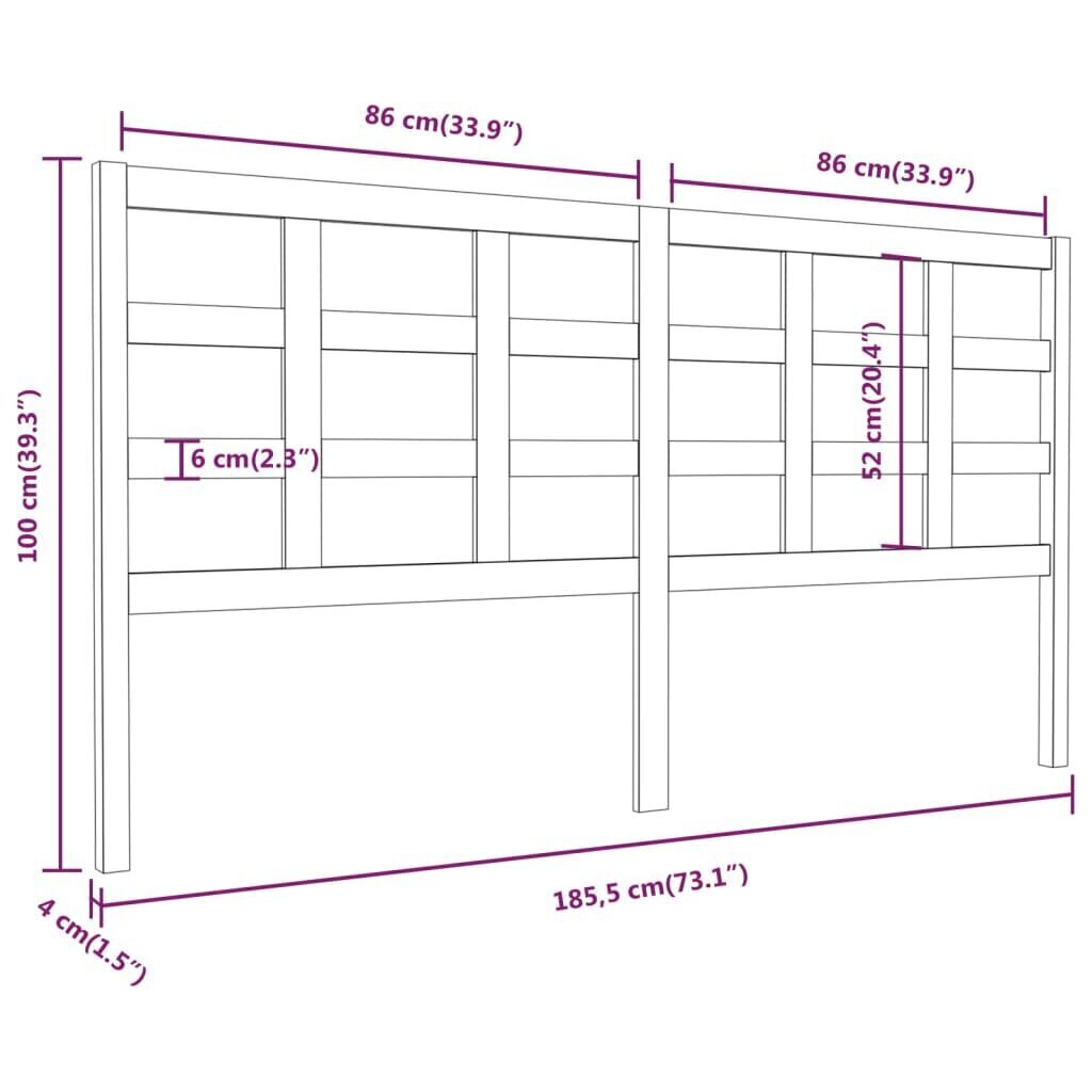 vidaXL voodipeats, meepruun, 185,5x4x100 cm, männipuit цена и информация | Voodid | kaup24.ee