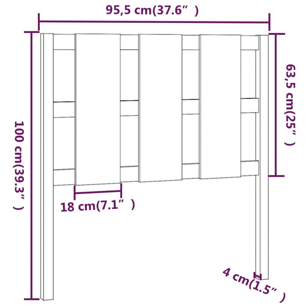 vidaXL voodipeats, must, 206 x 4 x 100 cm, männipuit hind ja info | Voodid | kaup24.ee