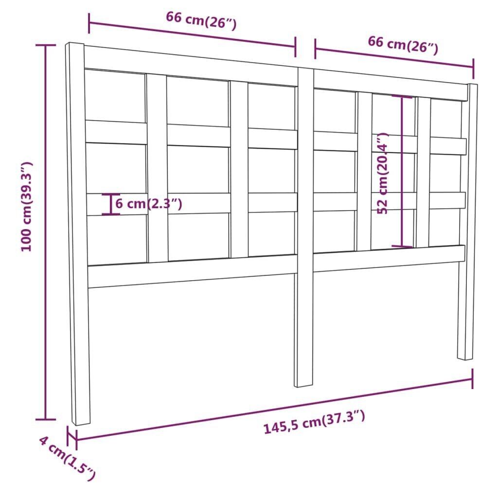 vidaXL voodipeats, meepruun, 145,5x4x100 cm, männipuit hind ja info | Voodid | kaup24.ee