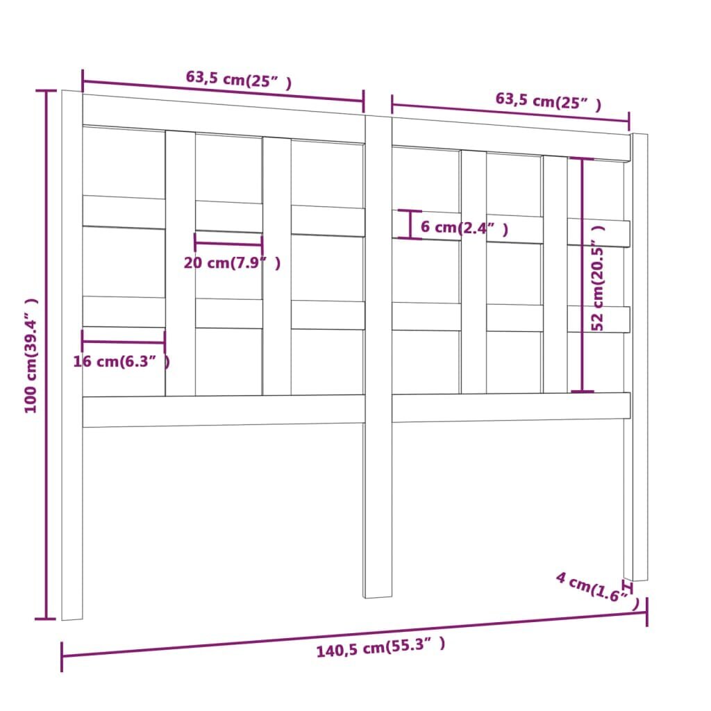 vidaXL voodipeats, valge, 140,5x4x100 cm, männipuit hind ja info | Voodid | kaup24.ee