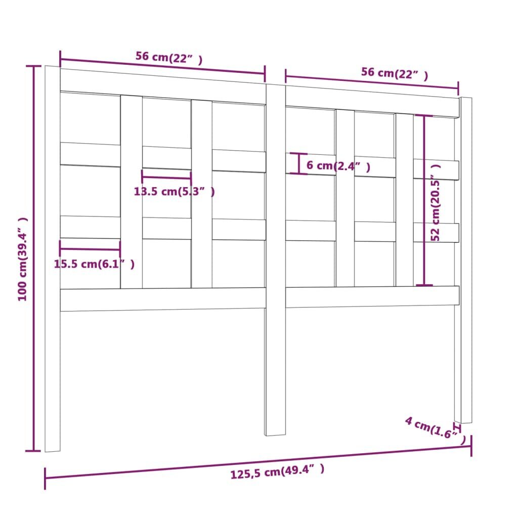 vidaXL voodipeats, must, 125,5x4x100 cm, männipuit цена и информация | Voodid | kaup24.ee