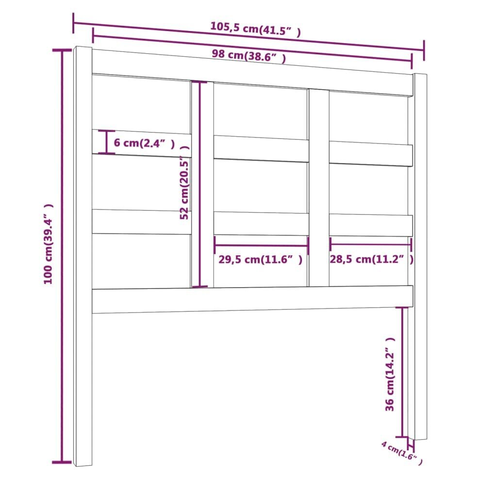 vidaXL voodipeats, hall, 105,5x4x100 cm, männipuit hind ja info | Voodid | kaup24.ee