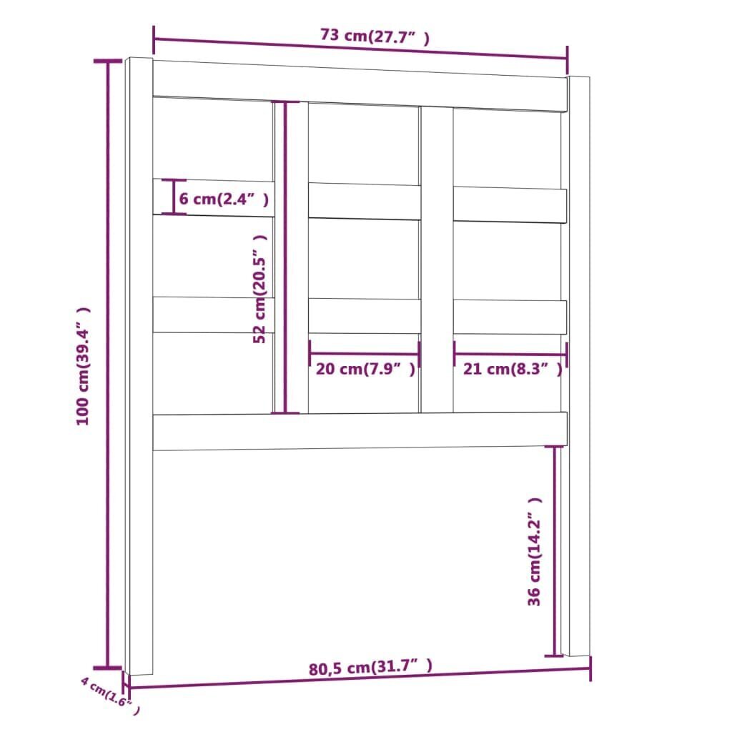 vidaXL voodipeats, must, 80,5 x 4 x 100 cm, männipuit цена и информация | Voodid | kaup24.ee