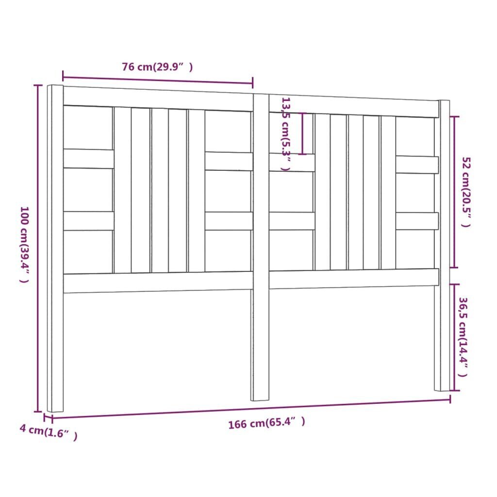 vidaXL voodipeats, hall, 166 x 4 x 100 cm, männipuit hind ja info | Voodid | kaup24.ee