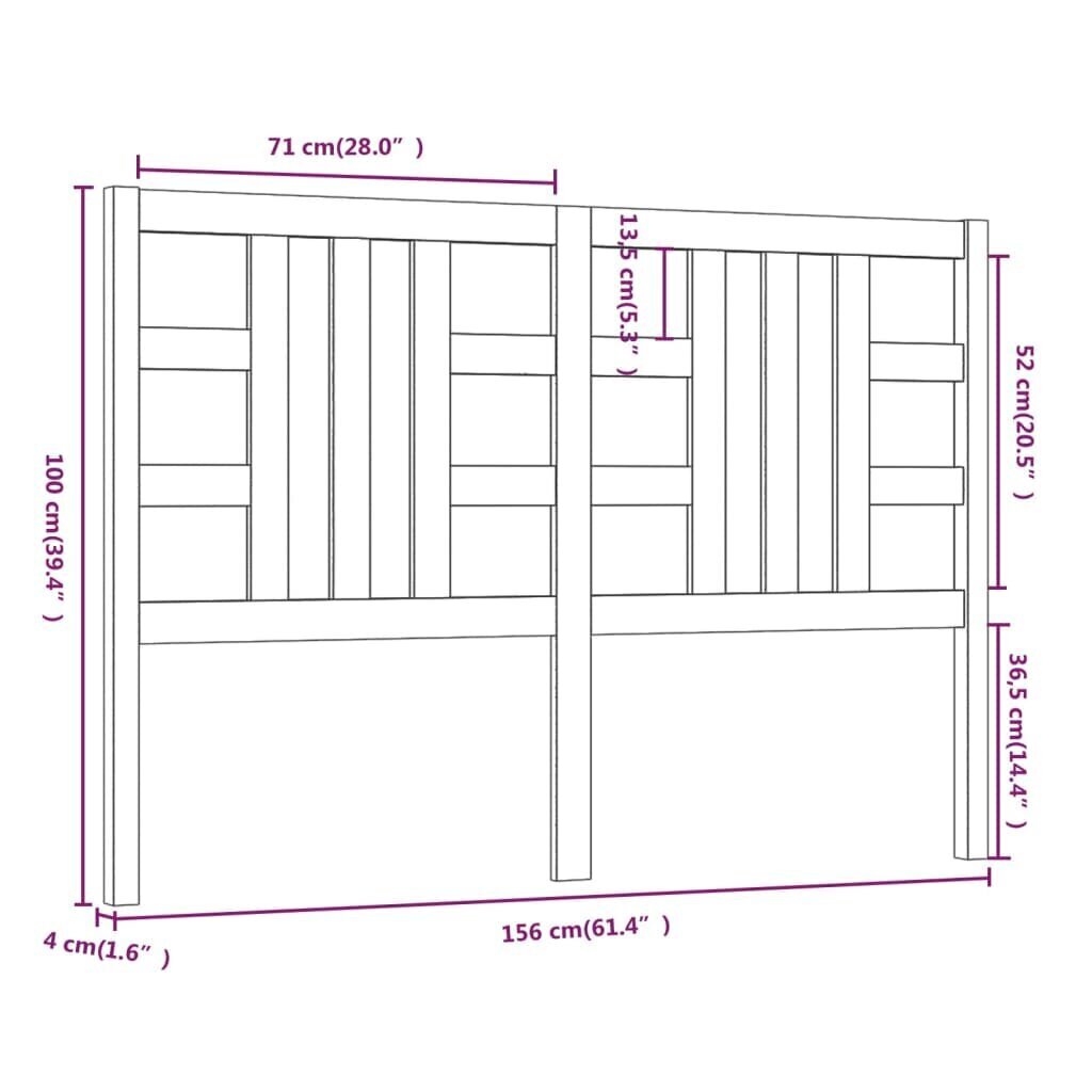 vidaXL voodipeats, hall, 156 x 4 x 100 cm, männipuit hind ja info | Voodid | kaup24.ee