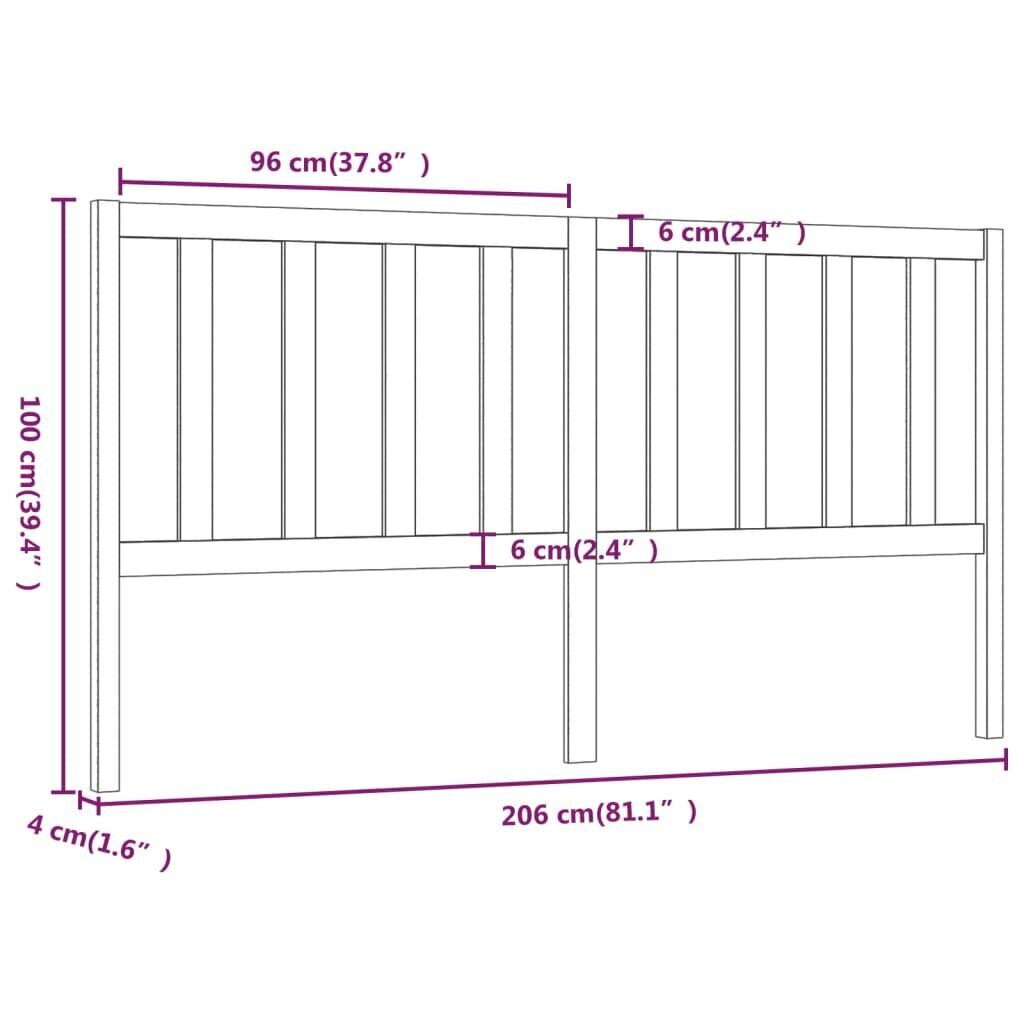 vidaXL voodipeats, hall, 206 x 4 x 100 cm, männipuit hind ja info | Voodid | kaup24.ee