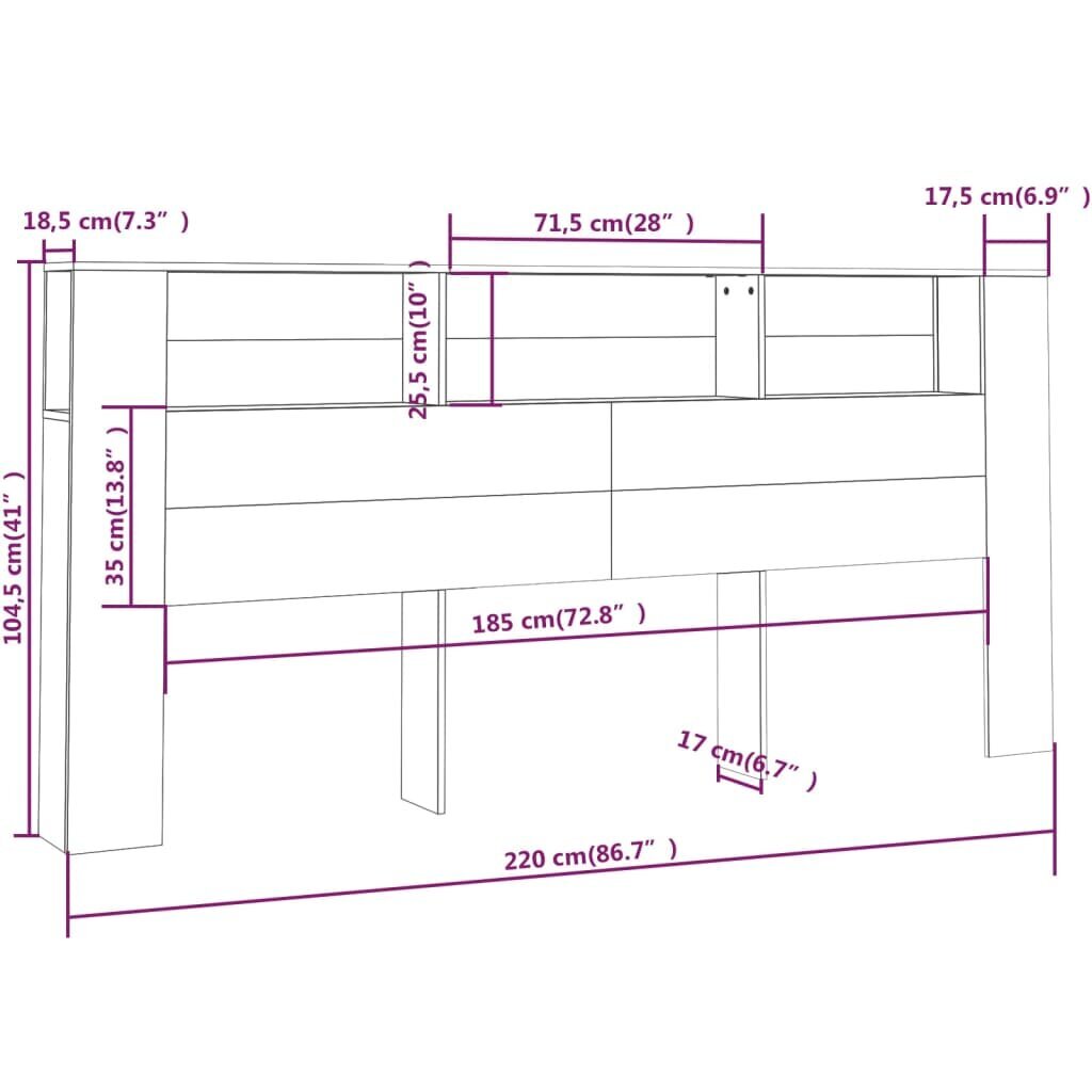 vidaXL peatsi kapp, suitsutatud tamm, 220x18,5x104,5 cm цена и информация | Voodid | kaup24.ee