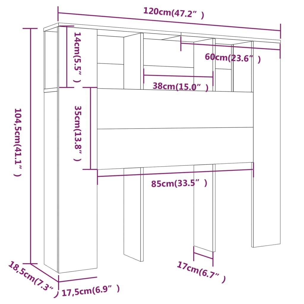 vidaXL peatsi kapp, hall Sonoma tamm, 120x18,5x104,5 cm цена и информация | Voodid | kaup24.ee