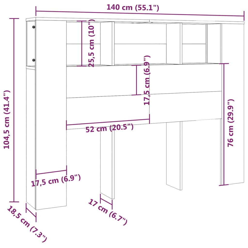 vidaXL voodipeatsi kapp, betoonhall, 140 x 18,5 x 104,5 cm hind ja info | Voodid | kaup24.ee