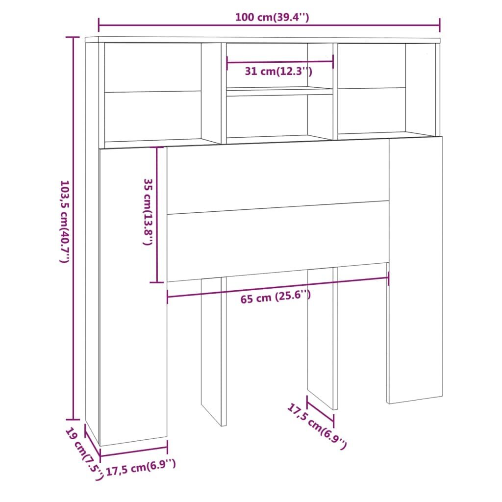 vidaXL voodipeatsi kapp, betoonhall, 100 x 19 x 103,5 cm hind ja info | Voodid | kaup24.ee