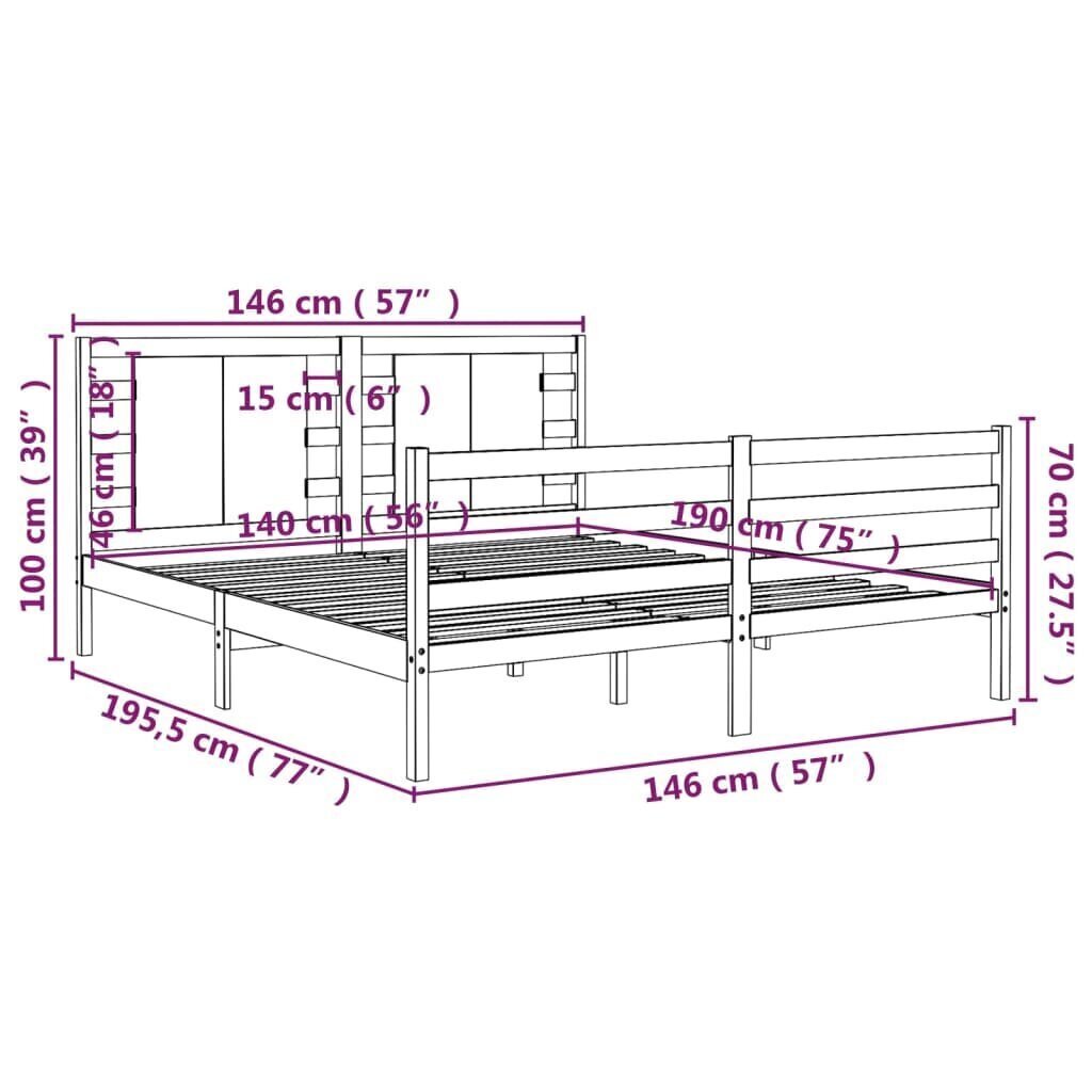 vidaXL voodiraam, valge, täismännipuit, 140 x 190 cm цена и информация | Voodid | kaup24.ee