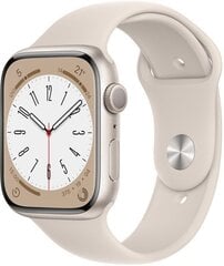 Смарт-часы Apple Watch Series 8 GPS 45 мм Starlight Aluminium Case, Starlight Sport Band - MNP23EL/A LV-EE цена и информация | Смарт-часы (smartwatch) | kaup24.ee