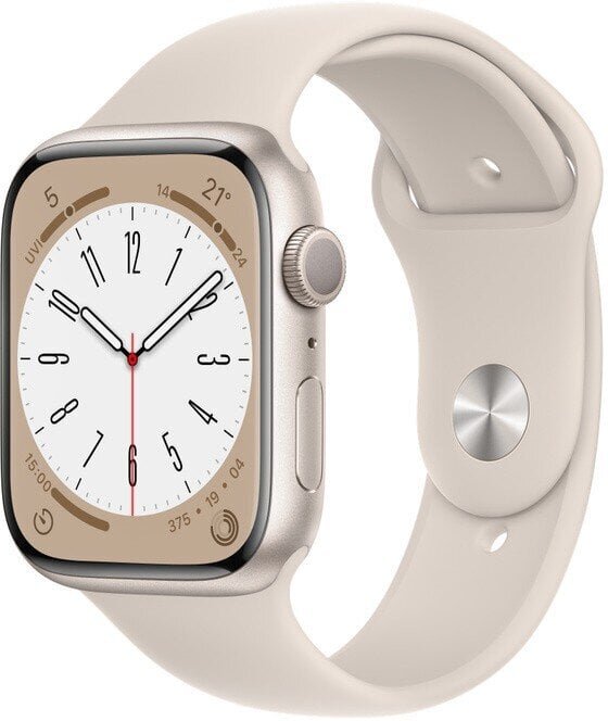 Apple Watch Series 8 GPS 45mm Starlight Aluminium Case ,Starlight Sport Band - MNP23EL/A LV-EE цена и информация | Nutikellad (smartwatch) | kaup24.ee