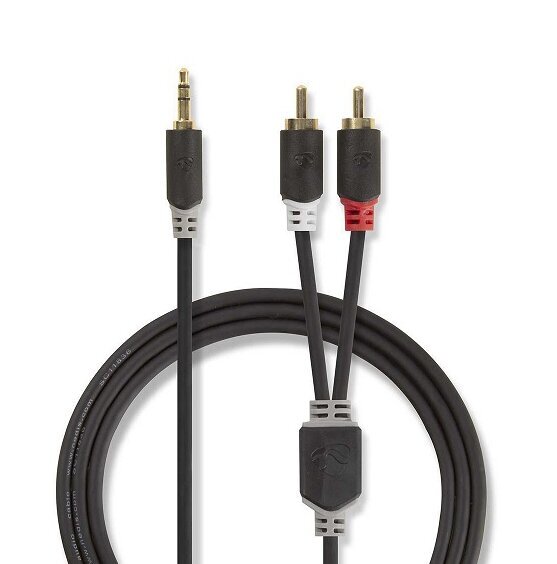 Nedis Aux Audio Cable 3.5 mm -> 2x RCA 3m Black hind ja info | Mobiiltelefonide kaablid | kaup24.ee
