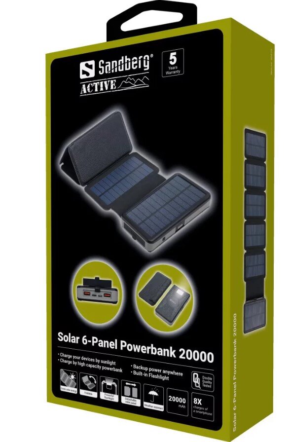 Akupank Sandberg Solar 6-Panel Powerbank, 20000 mAh hind ja info | Akupangad | kaup24.ee