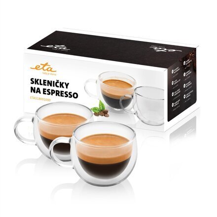 Eta espresso kruus kahekordse klaasist seintega, 80 ml, 2 tk. hind ja info | Klaasid, tassid ja kannud | kaup24.ee