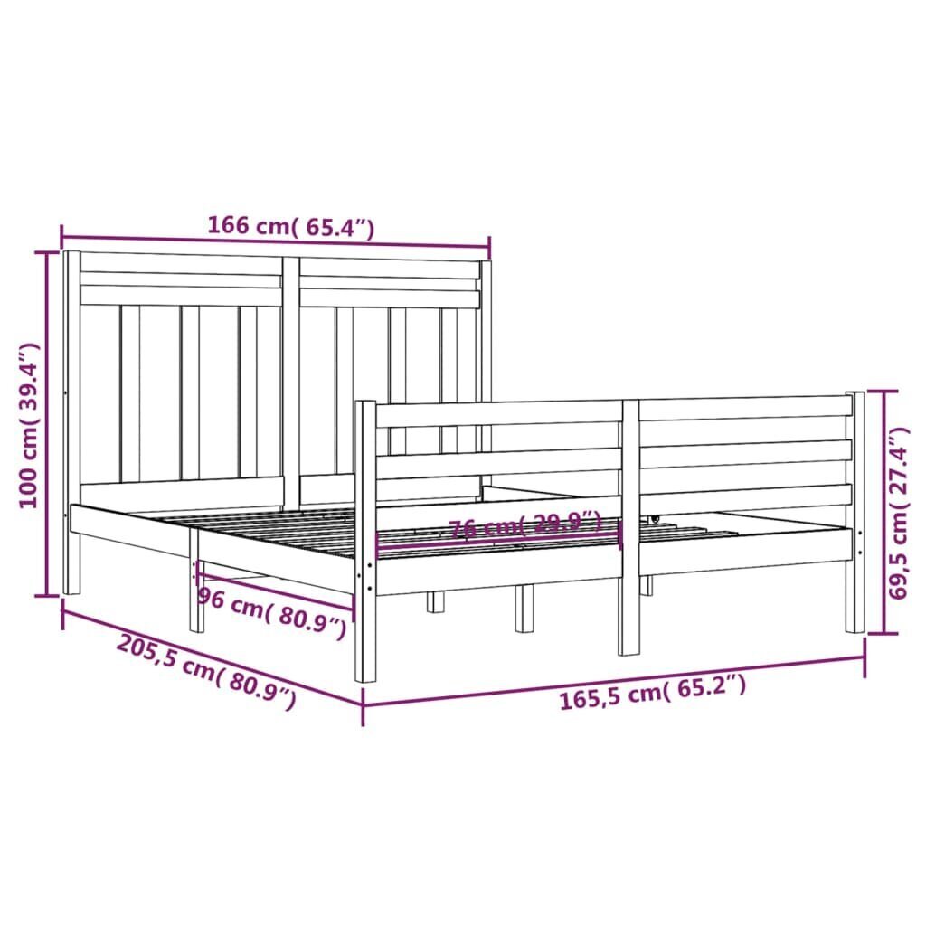 vidaXL voodiraam, valge, täispuit, 160 x 200 cm hind ja info | Voodid | kaup24.ee