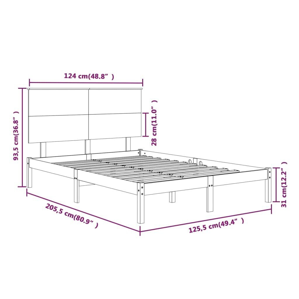 vidaXL voodiraam, meepruun, täismännipuit, 120 x 200 cm hind ja info | Voodid | kaup24.ee