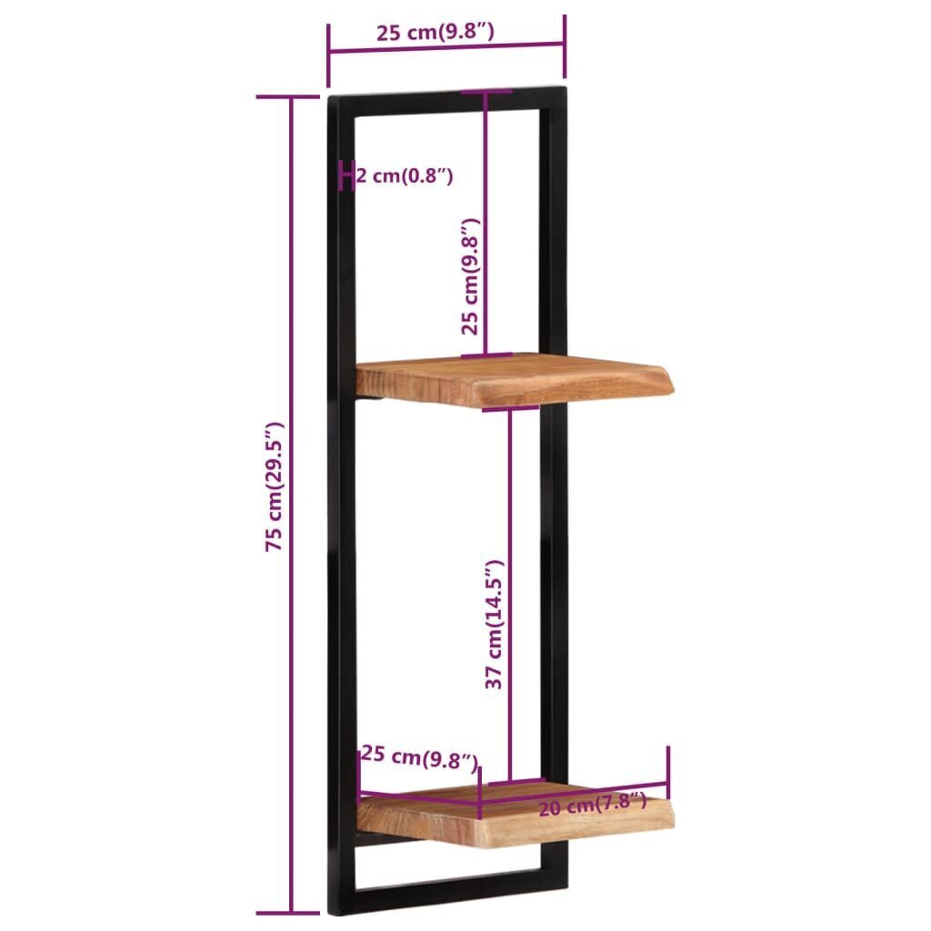 vidaXL seinariiulid 2 tk, 25x25x75 cm, toekas akaatsiapuit цена и информация | Riiulid | kaup24.ee