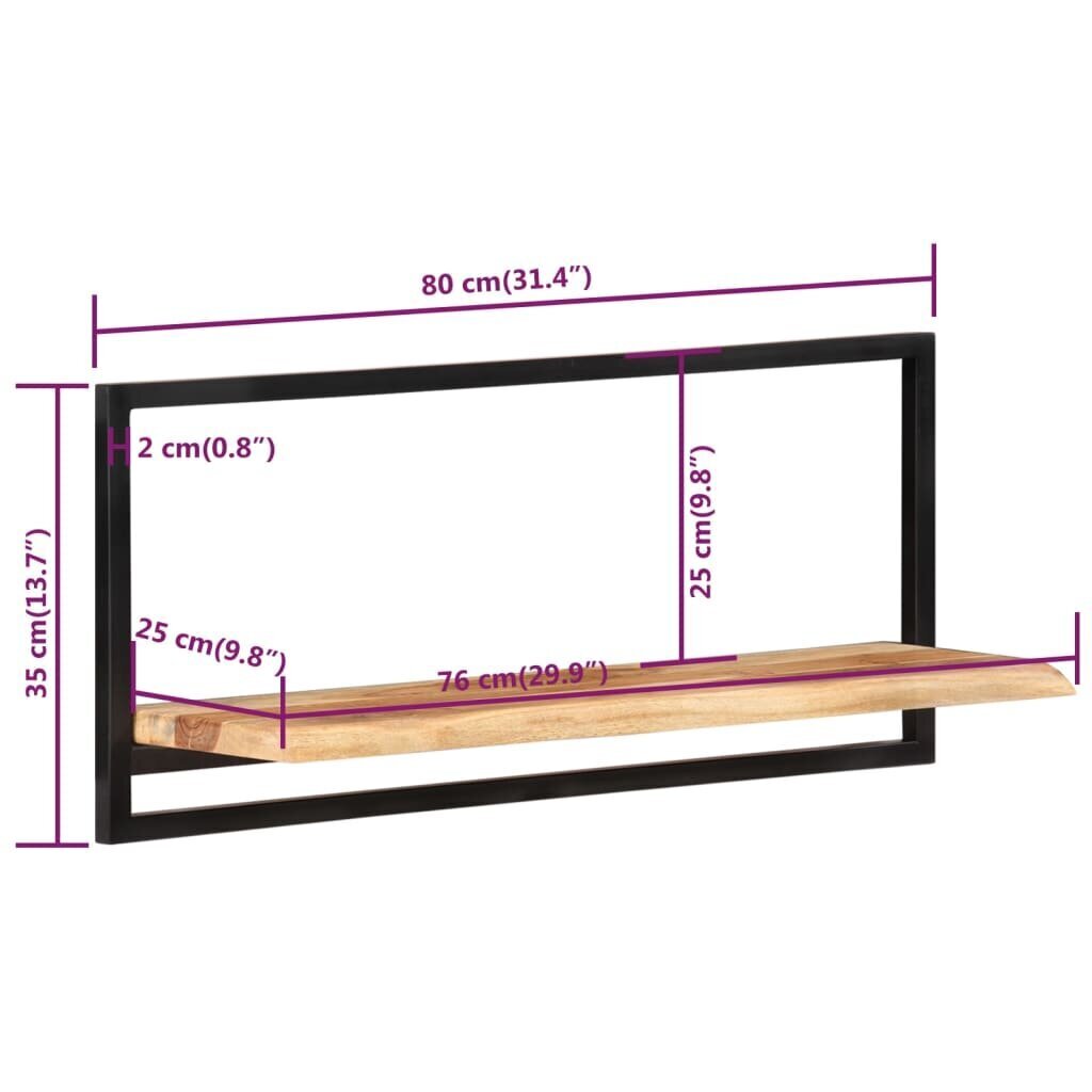 vidaXL seinariiulid 2 tk, 80x25x35 cm, toekas akaatsiapuit hind ja info | Riiulid | kaup24.ee