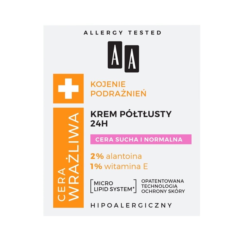 Kreem kuivale ja normaalsele nahale AA_Sensitive Skin Soothing Irritations, 50ml hind ja info | Näokreemid | kaup24.ee