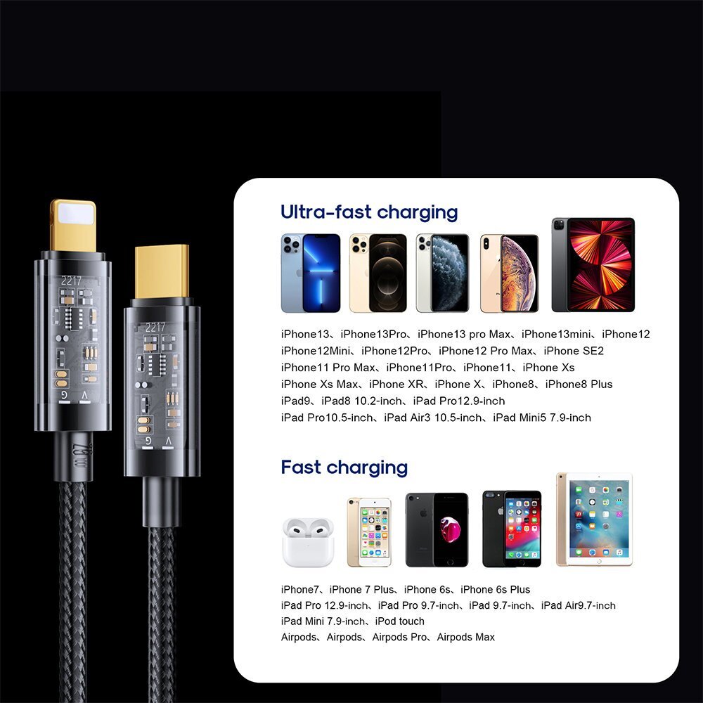 Kaabel Joyroom S-CL020A12 Type-C to Lightning 20W Data Cable, 1.2 m, Black hind ja info | Mobiiltelefonide kaablid | kaup24.ee