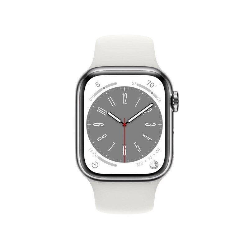 Apple Watch Series 8 GPS + Cellular 41mm Silver Stainless Steel Case ,White Sport Band - MNJ53EL/A LV-EE цена и информация | Nutikellad (smartwatch) | kaup24.ee