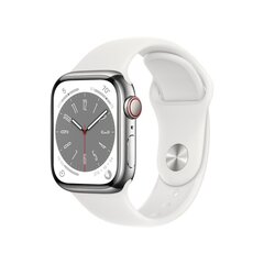 Apple Watch Series 8 GPS + Cellular 41мм Silver Stainless Steel Case ,White Sport Band - MNJ53EL/A LV-EE цена и информация | Смарт-часы (smartwatch) | kaup24.ee