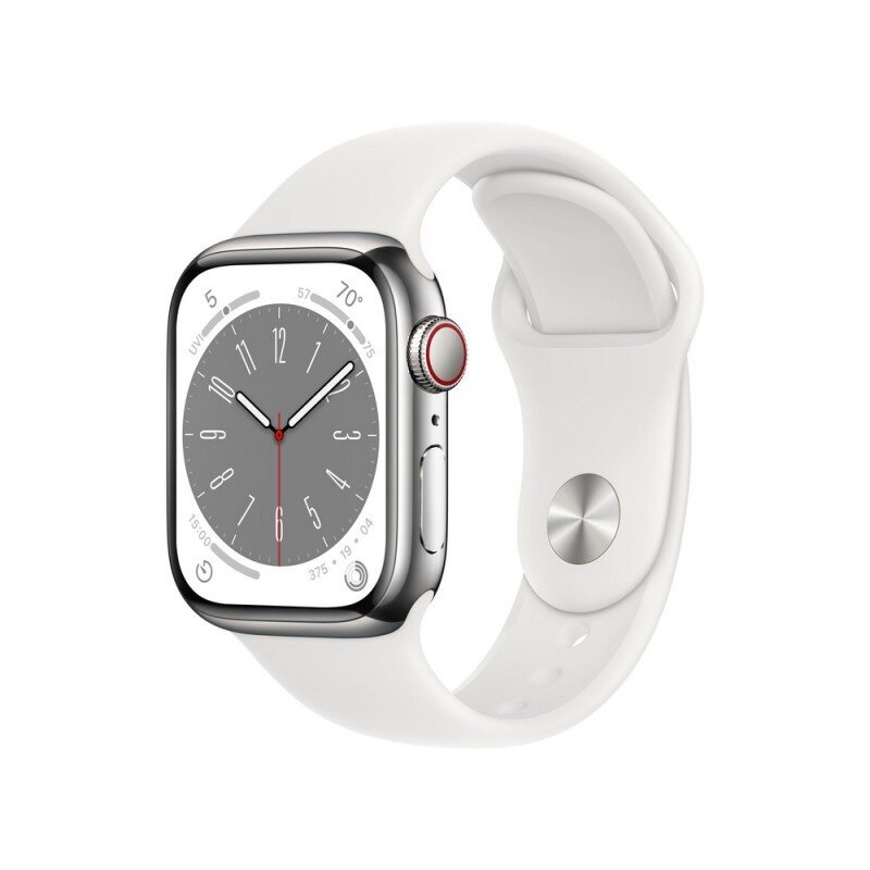 Apple Watch Series 8 GPS + Cellular 41mm Silver Stainless Steel Case ,White Sport Band - MNJ53EL/A LV-EE hind ja info | Nutikellad (smartwatch) | kaup24.ee