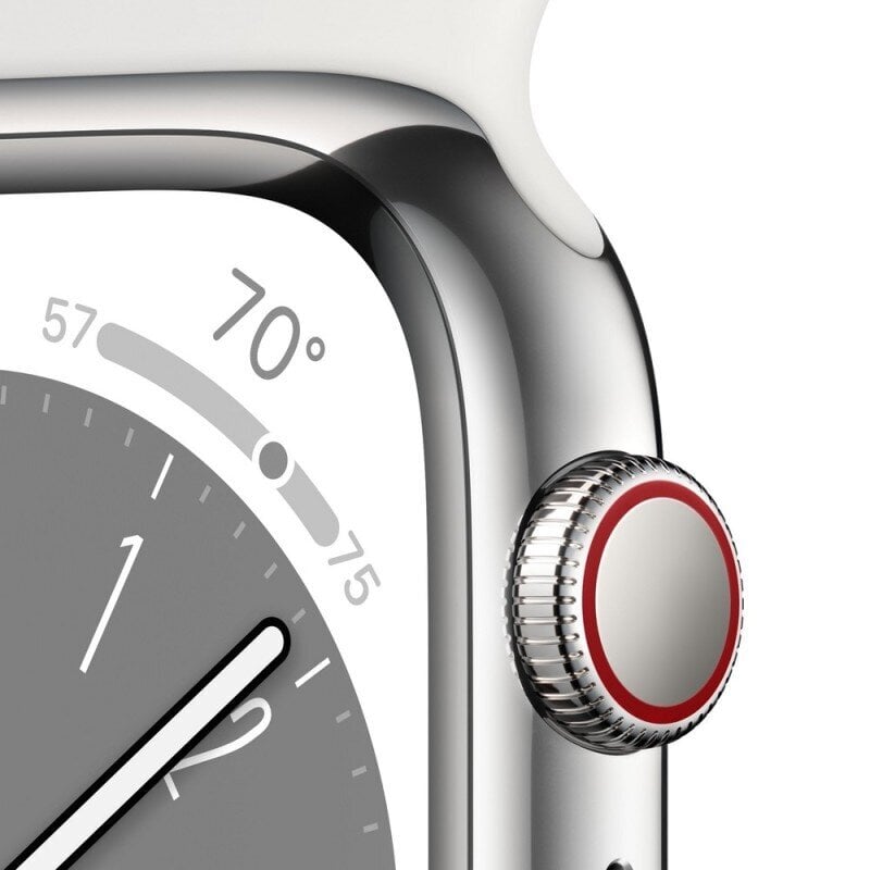 Apple Watch Series 8 GPS + Cellular 41mm Silver Stainless Steel Case ,White Sport Band - MNJ53EL/A LV-EE цена и информация | Nutikellad (smartwatch) | kaup24.ee