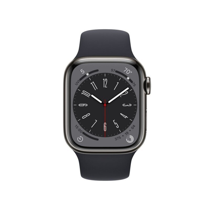 Apple Watch Series 8 GPS + Cellular 41mm Graphite Stainless Steel Case ,Midnight Sport Band - MNJJ3EL/A LV-EE цена и информация | Nutikellad (smartwatch) | kaup24.ee