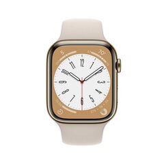 Apple Watch Series 8 GPS + Cellular 45mm Gold Stainless Steel Case ,Starlight Sport Band - MNKM3EL/A LV-EE цена и информация | Смарт-часы (smartwatch) | kaup24.ee